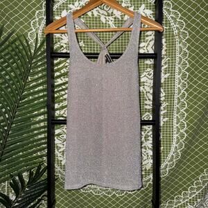 Express Silver Metallic Glitter Shimmer Racerback Tank Top - Size M